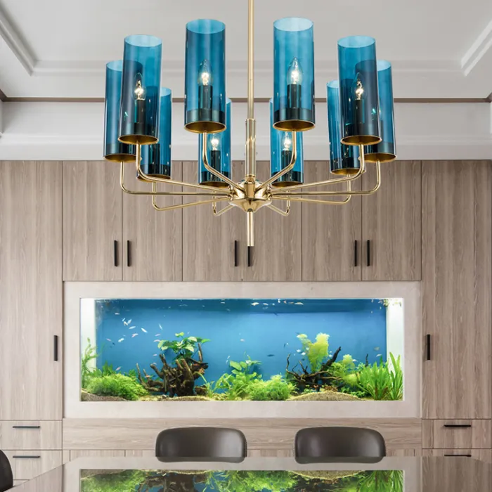 Люстра Agne Brass & Blue Glass Tube Chandelier in 1970 6 Коричневый от ImperiumLoft