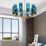 Люстра Agne Brass & Blue Glass Tube Chandelier in 1970 6 Коричневый от ImperiumLoft