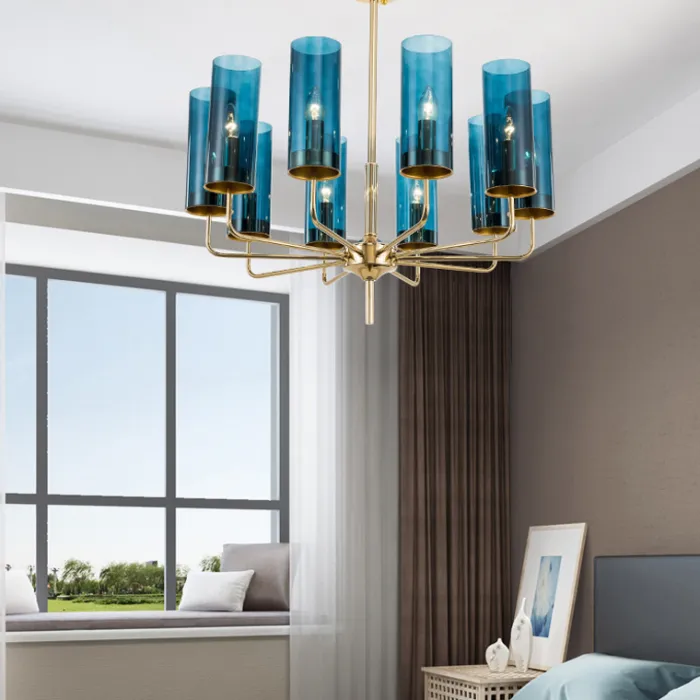 Люстра Agne Brass & Blue Glass Tube Chandelier in 1970 6 Коричневый от ImperiumLoft