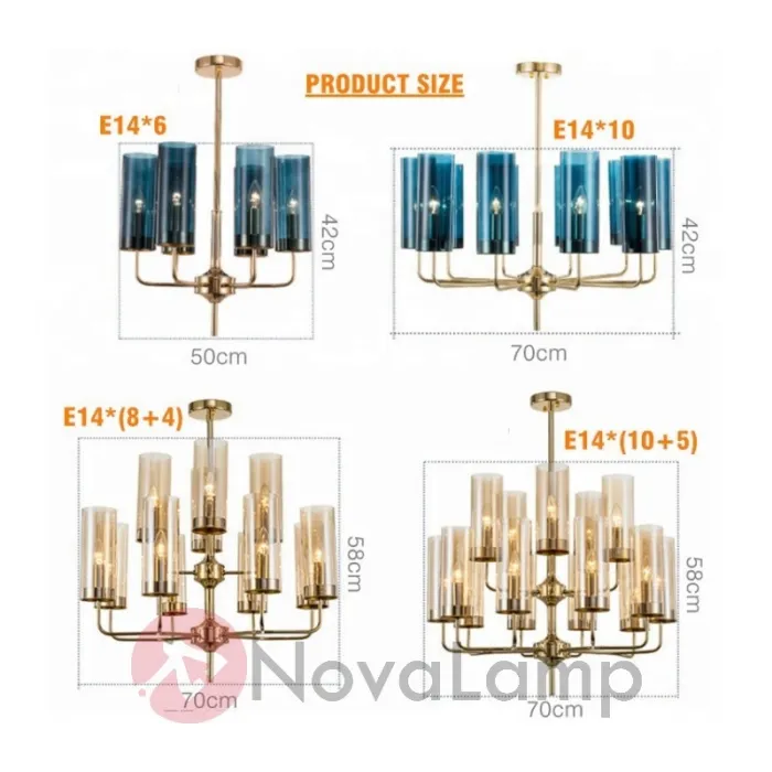 Люстра Agne Brass & Blue Glass Tube Chandelier in 1970 6 Коричневый от ImperiumLoft