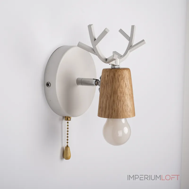 Бра с рожками DEER A SWITCH White/Light wood
