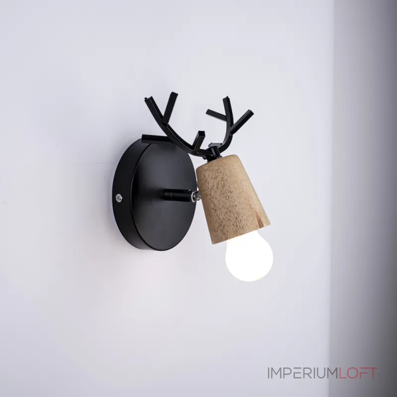 Бра с рожками DEER A Wood/Black