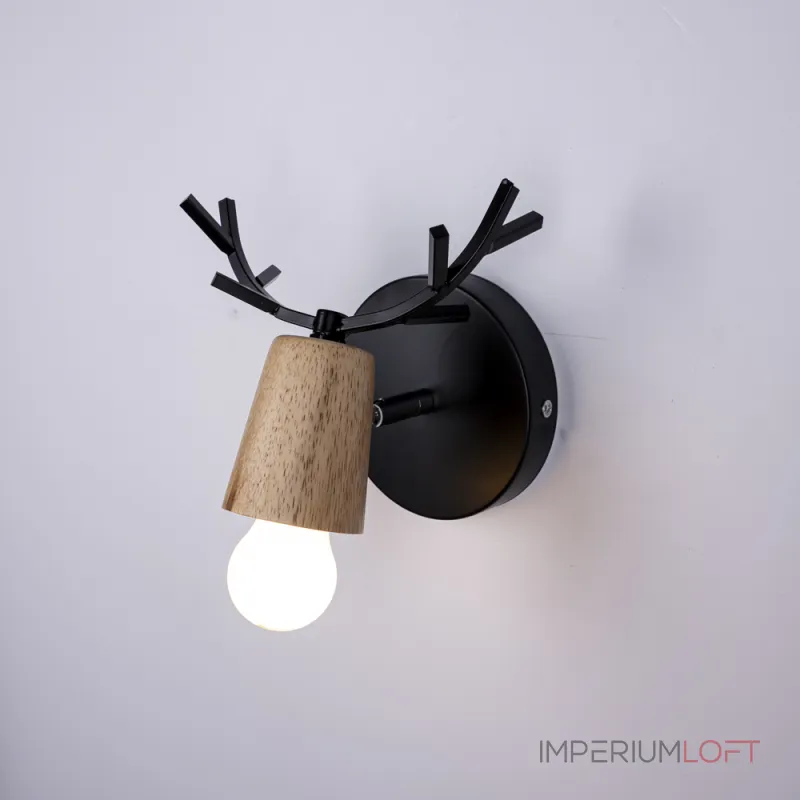 Бра с рожками DEER A Wood/Black