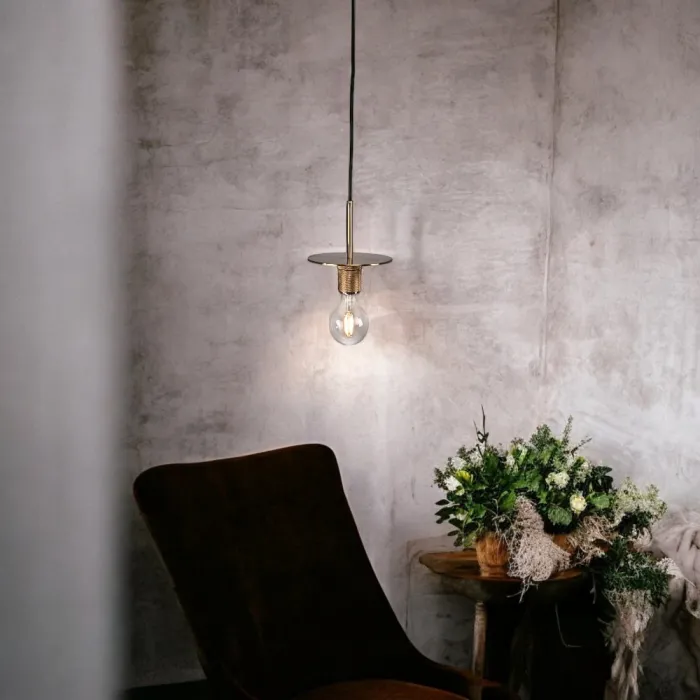 Подвесной светильник RH Utilitaire Disk Shade Pendant Brass от ImperiumLoft