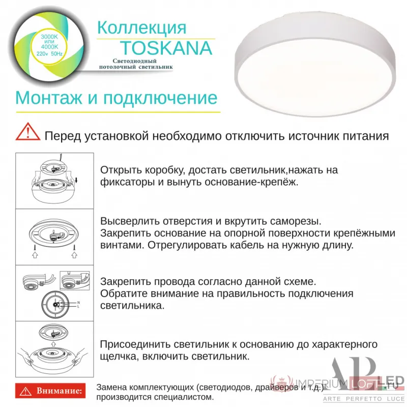 Светильник потолочный APL LED Toscana 3315.XM302-1-267/12W/4K Black от ImperiumLoft