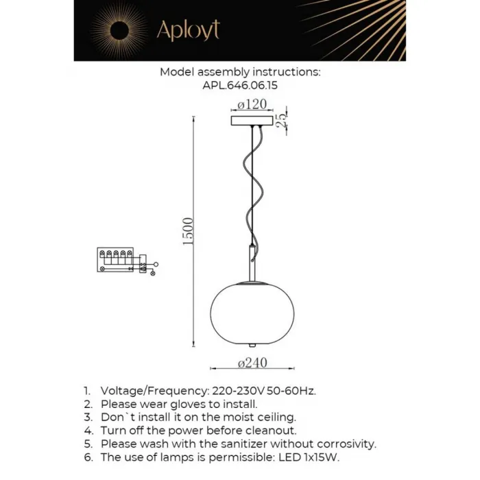 Светильник подвесной Aployt Adeli APL.646.06.15 от ImperiumLoft