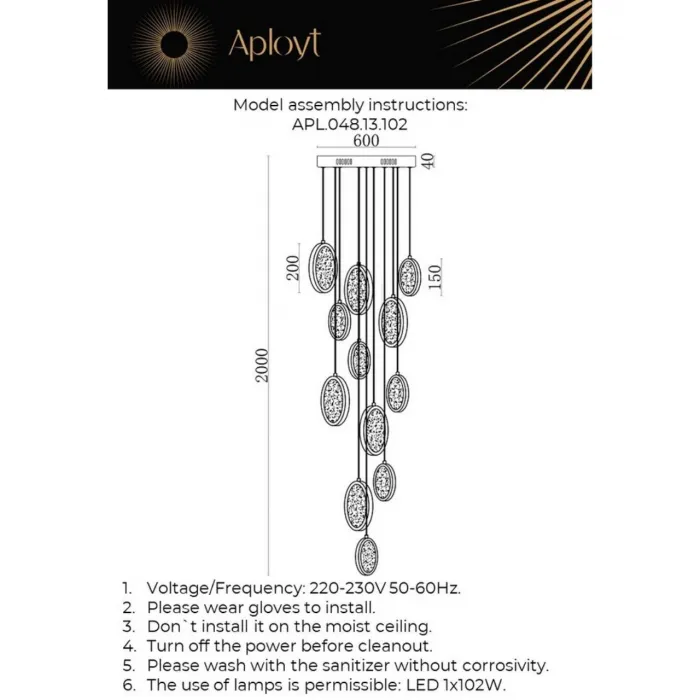Люстра подвесная Aployt Yulali APL.048.13.102 от ImperiumLoft