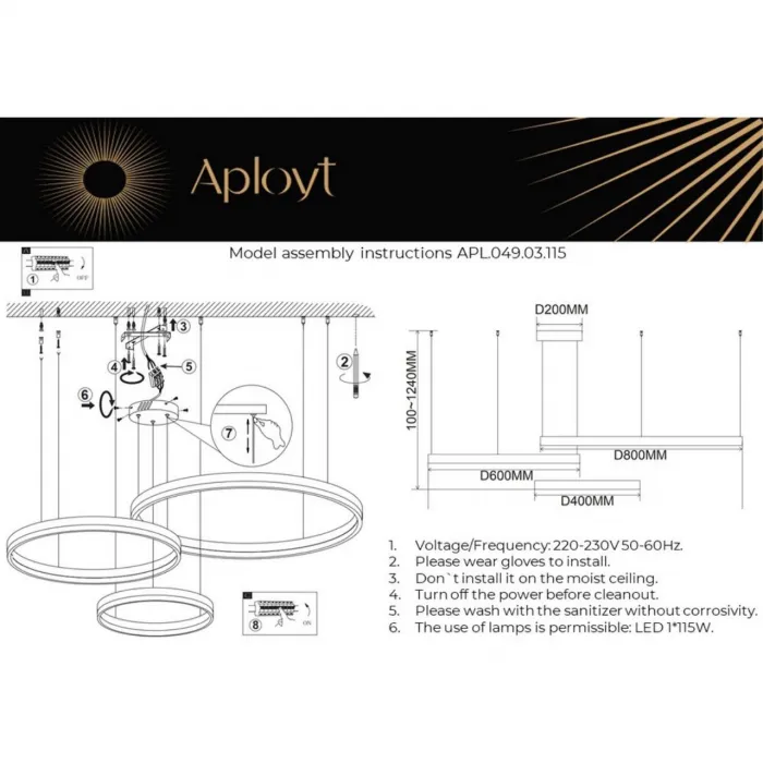 Люстра подвесная Aployt Armel APL.049.03.115 от ImperiumLoft