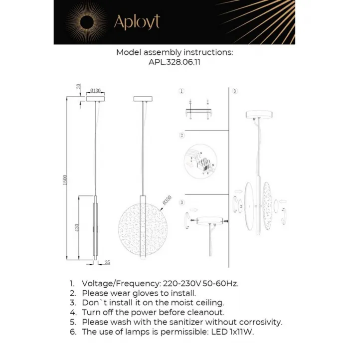 Светильник подвесной Aployt Lorentayn APL.328.06.11 от ImperiumLoft