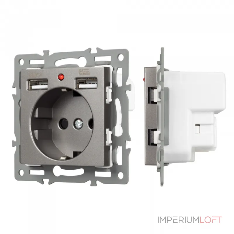 Arlight Механизм розетки с USB зарядкой SCT-MUAA-PL-GR 250В 16A 043735