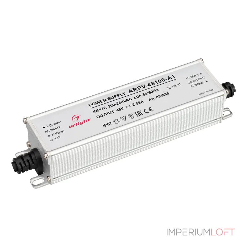Arlight Блок питания ARPV-48100-A1 48В 2.08A 100Вт IP67 034685 Arlight Блок питания ARPV-48100-A1 48В 2.08A 100Вт IP67 034685