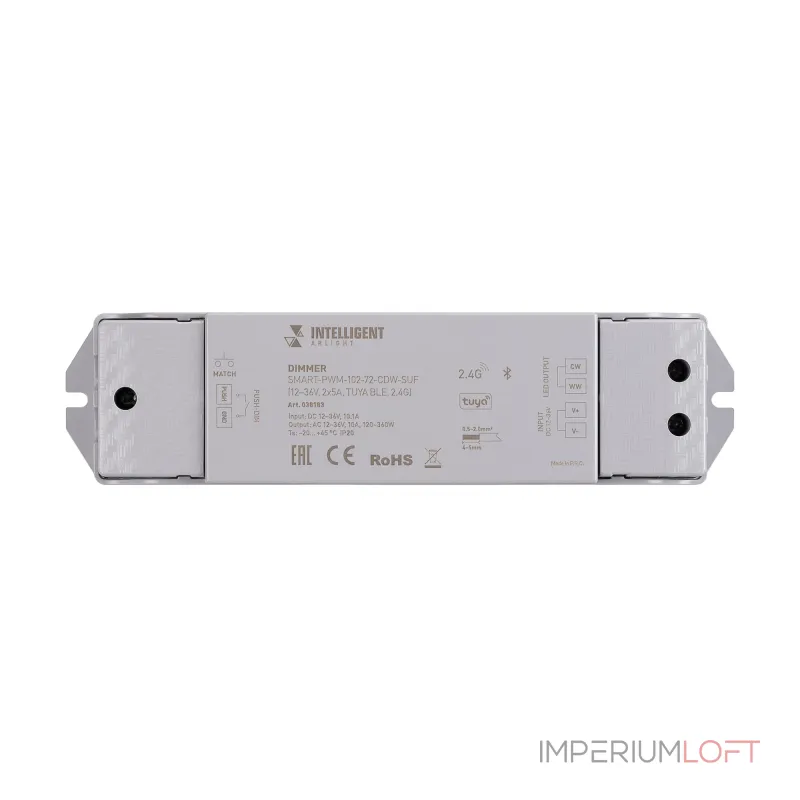 INTELLIGENT ARLIGHT Диммер SMART-PWM-102-72-CDW-SUF 12-36В 2x5A TUYA BLE 2.4G IARL IP20 038183