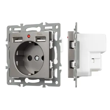 Arlight Механизм розетки с USB зарядкой SCT-MUAA-PL-GR 250В 16A 043735