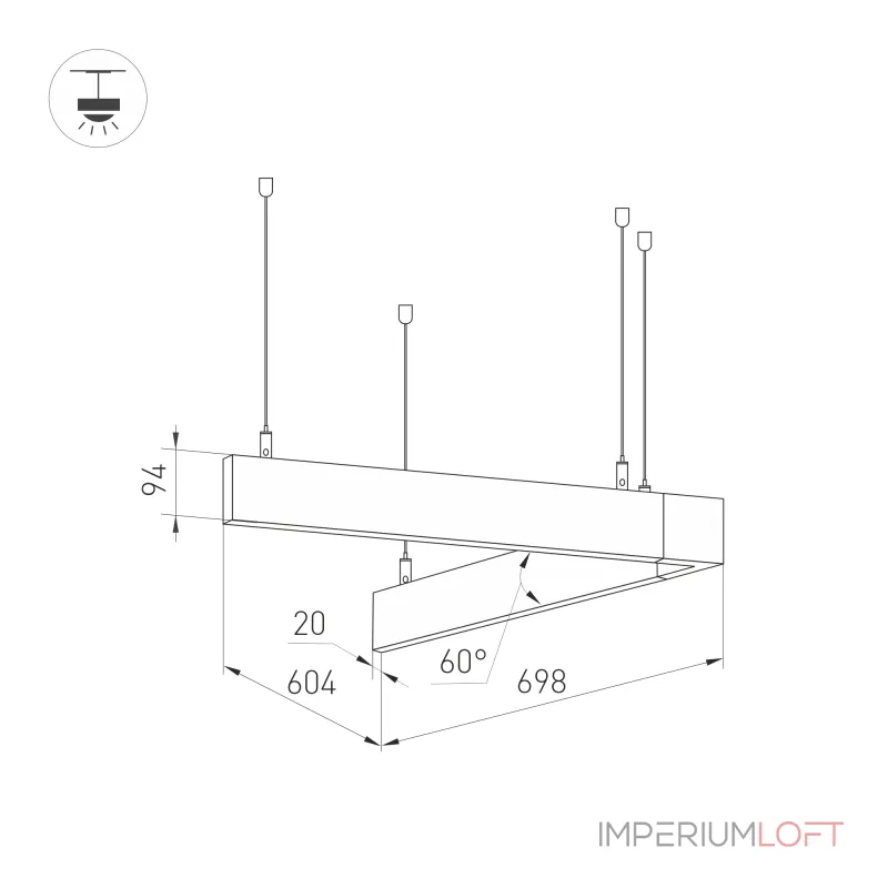 Arlight Светильник ALT-LINEAIR-ANGLE-60-FLAT-UPDOWN-DIM-700x605-55Вт Warm3000 BK 100 deg 230В IP20 035702