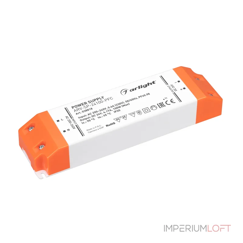 Arlight Блок питания ARV-SP-24100-PFC 24В 4.17A 100Вт IP20 038818 Arlight Блок питания ARV-SP-24100-PFC 24В 4.17A 100Вт IP20 038818
