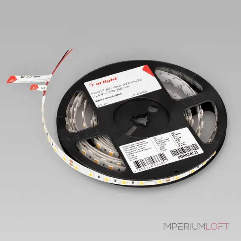 Светодиодная лента RT-B60-10mm 24V Warm2700 (14.4W/m, IP20, 5m, 14.4 Вт/м, IP20) Arlight 008828(3)