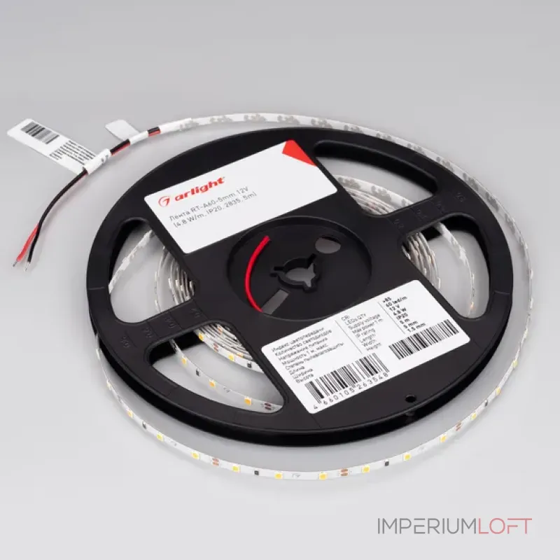 Светодиодная лента RT-A60-5mm 12V Cool 15K (4.8W/m, IP20, 2835, 5m, 4.8 Вт/м, IP20) Arlight 015215(2)