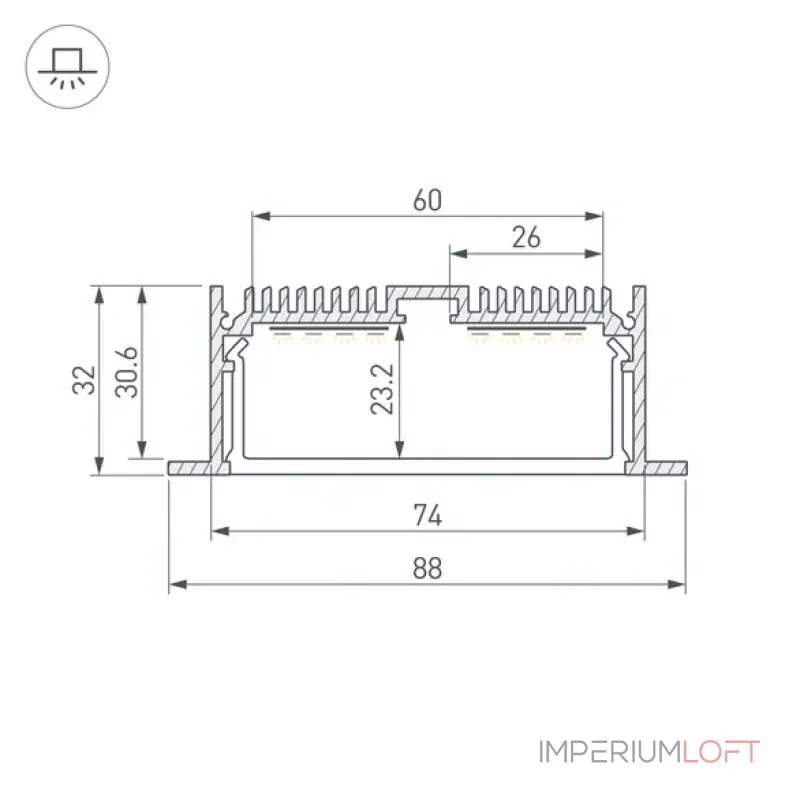Профиль для светодиодной ленты с экраном SL-LINIA88-F-2500 ANOD+OPAL Arlight 020471