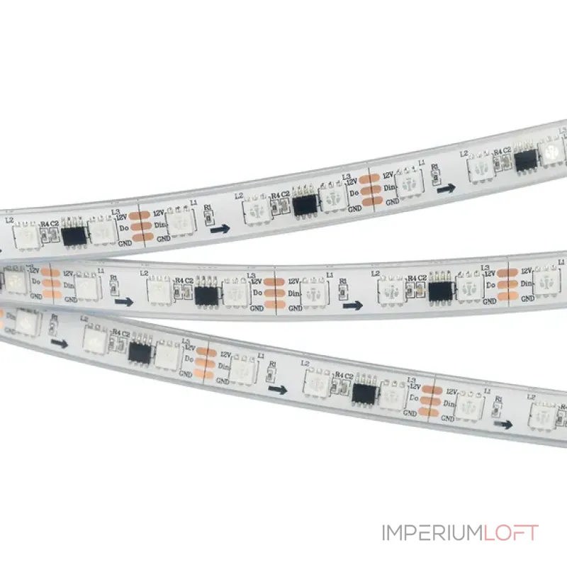 Светодиодная лента герметичная SPI-PFS-B60-12mm 12V RGB-PX3 (14.4W/m, IP68, 5060, 5m, бегущий огонь) Arlight 026155(3)