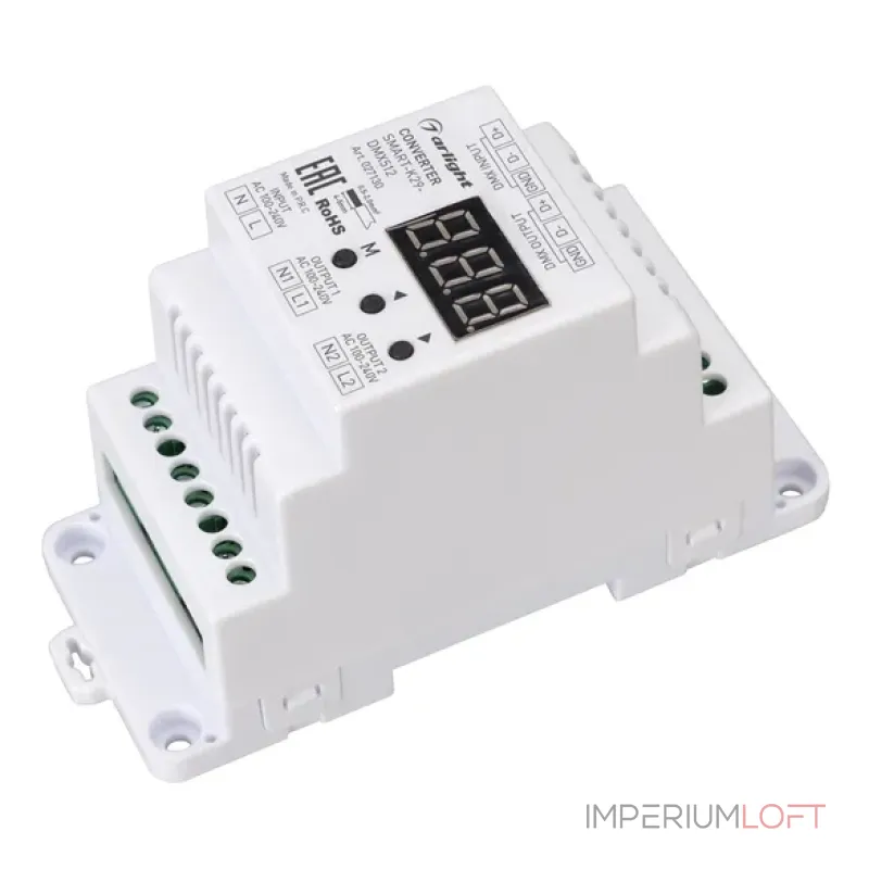 Конвертер SMART-K29-DMX512 (230V, 2x1.2A, TRIAC, DIN) Arlight 027130 Конвертер SMART-K29-DMX512 (230V, 2x1.2A, TRIAC, DIN) Arlight 027130