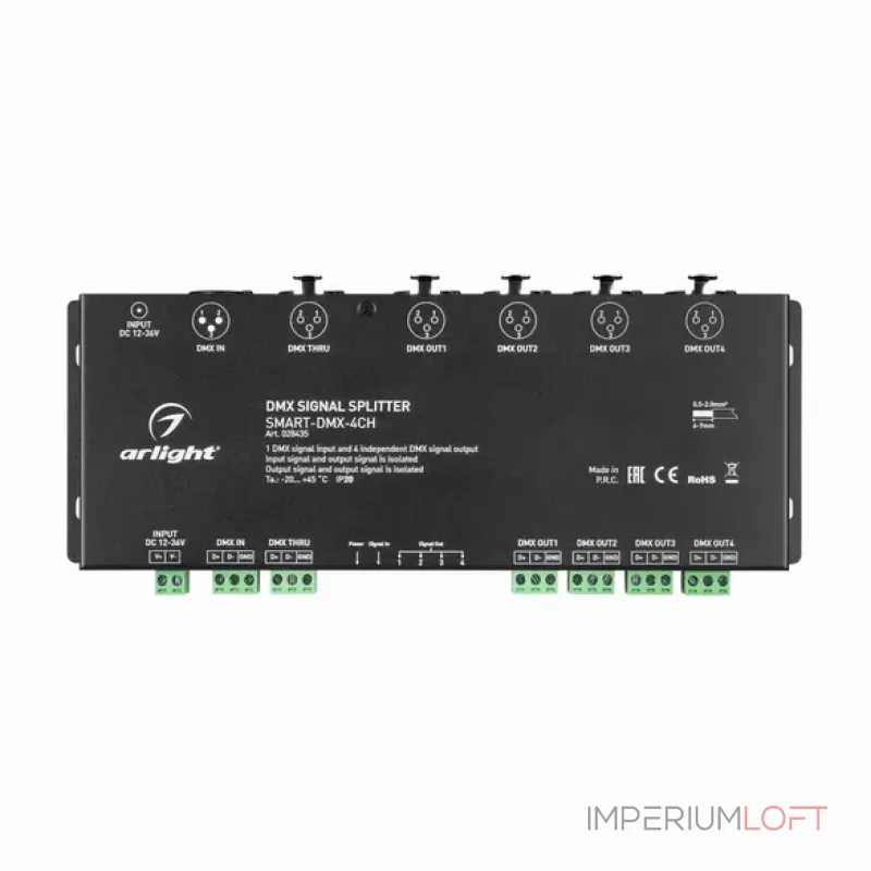 DMX-сплиттер SMART-DMX-4CH (12-36V, XLR3, IP20) Arlight 028435 DMX-сплиттер SMART-DMX-4CH (12-36V, XLR3, IP20) Arlight 028435