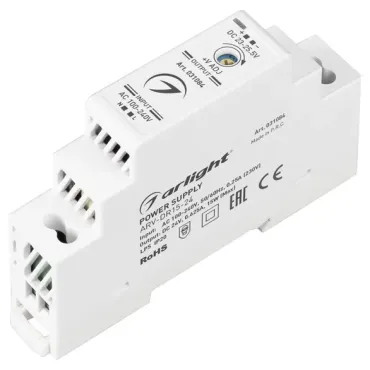 Блок питания ARV-DR15-24 (24V, 0.63A, 15W, IP20, DIN-рейка) 031084