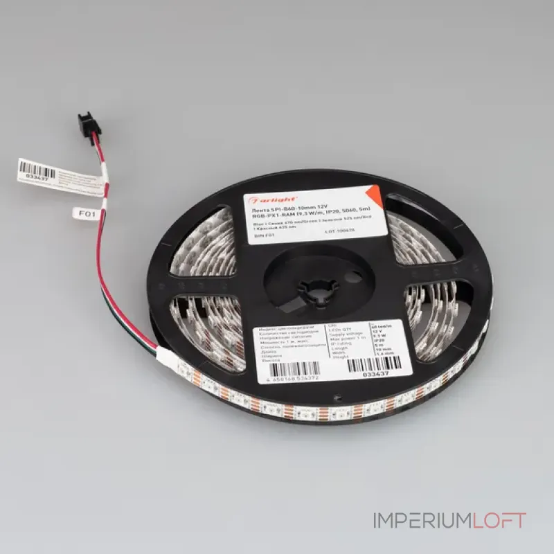 Светодиодная лента SPI-B60-10mm 12V RGB-PX1-RAM (9.3W/m, IP20, 5060, 5m, бегущий огонь) Arlight 033437 Светодиодная лента SPI-B60-10mm 12V RGB-PX1-RAM (9.3W/m, IP20, 5060, 5m, бегущий огонь) Arlight 033437