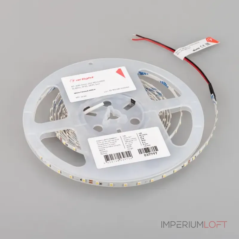 Светодиодная лента RT-A80-5mm 24V White6000 (5W/m, IP20, 2835, 5m) Arlight 037797