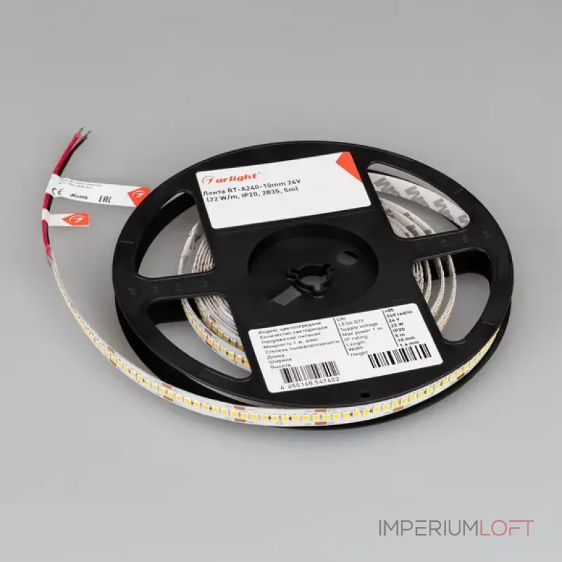 Светодиодная лента RT-A240-10mm 24V White6000 (22W/m, IP20, 2835, 5m, высок.эфф.150 лм/Вт) Arlight 038741