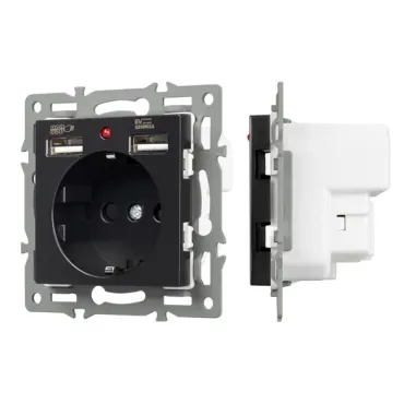 Механизм розетки с USB зарядкой SCT-MUAA-PL-BK (250V, 16A) Arlight 043734