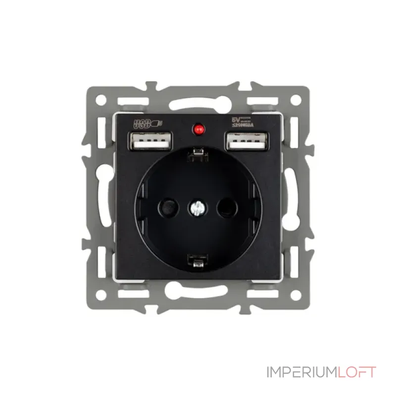 Механизм розетки с USB зарядкой SCT-MUAA-PL-BK (250V, 16A) Arlight 043734