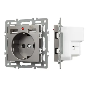 Arlight Механизм розетки с USB зарядкой SCT-MUAA-PL-GR 250В 16A 043735 Arlight Механизм розетки с USB зарядкой SCT-MUAA-PL-GR 250В 16A 043735