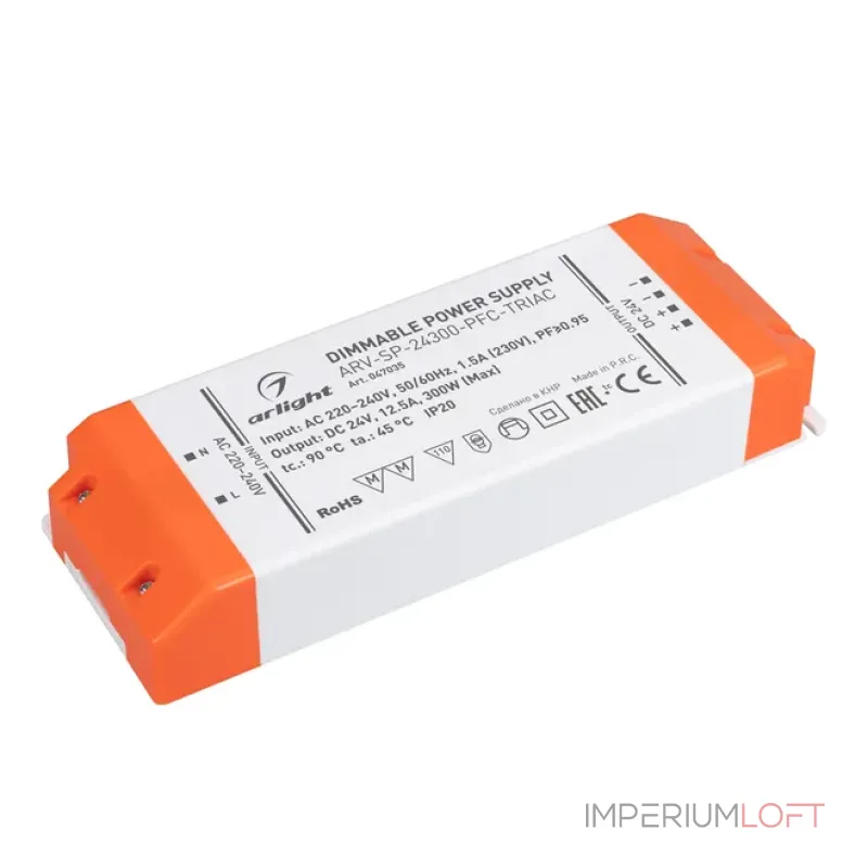 Блок питания ARV-SP-24300-PFC-TRIAC (24V, 12.5A, 300W, IP20) Arlight 047035 Блок питания ARV-SP-24300-PFC-TRIAC (24V, 12.5A, 300W, IP20) Arlight 047035