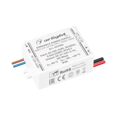 Блок питания ARPJ-SP-42100-PFC-TRIAC-MINI 4Вт 21-42В 100mA Arlight IP65 047584 Блок питания ARPJ-SP-42100-PFC-TRIAC-MINI 4Вт 21-42В 100mA Arlight IP65 047584