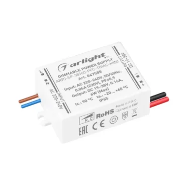 Блок питания ARPJ-SP-38160-PFC-TRIAC-MINI 6Вт 19-38В 160mA Arlight IP65 047585 Блок питания ARPJ-SP-38160-PFC-TRIAC-MINI 6Вт 19-38В 160mA Arlight IP65 047585
