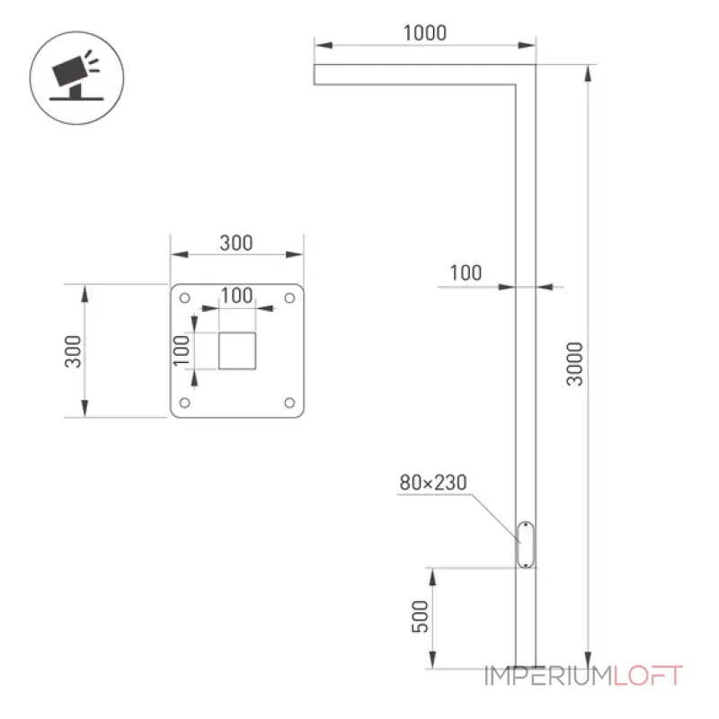 Опора-светильник OXOR-STER-G-1000x100x100-L3000-52W Warm3000 (BK, 230V) IP65 Arlight 051401