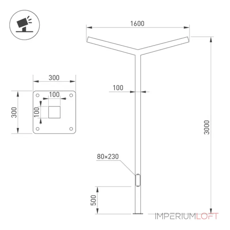 Опора-светильник OXOR-STER-Y-2000x100x100-L3000-100W Warm3000 (BK, 230V) IP65 Arlight 051420 Опора-светильник OXOR-STER-Y-2000x100x100-L3000-100W Warm3000 (BK, 230V) IP65 Arlight 051420