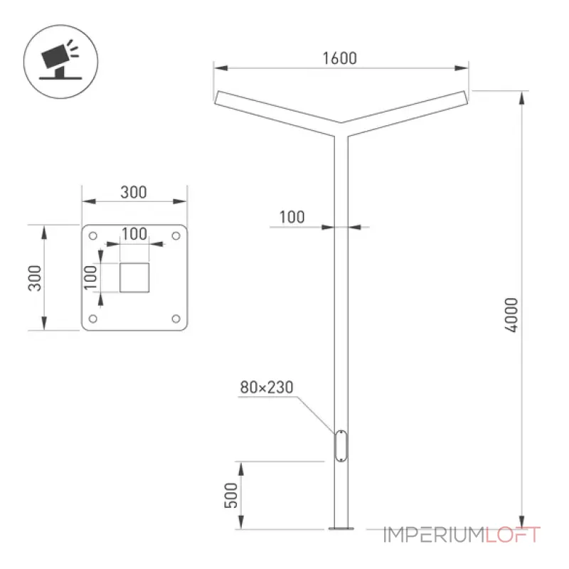 Опора-светильник OXOR-STER-Y-2000x100x100-L4000-50W Warm3000 (BK, 230V) IP65 Arlight 051422