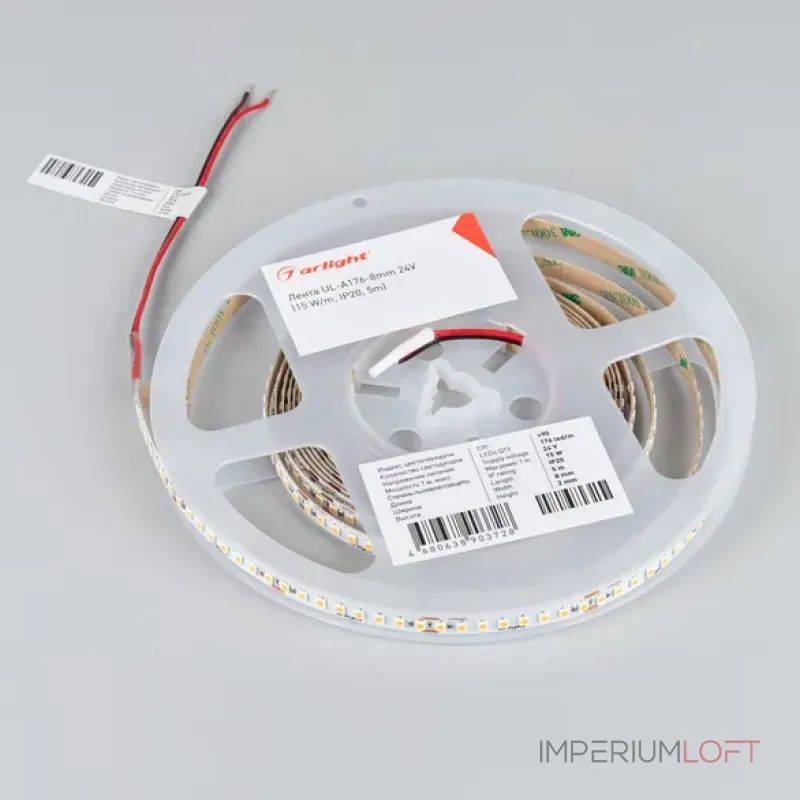 Светодиодная лента UL-A176-8mm 24V Warm2400 (15W/m, IP20, 5m) Arlight 052598