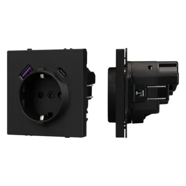 Розетка с заземлением со шторками с USB тип А+С софт-тач черный оникс Arlight NOBE 054285(1) Розетка с заземлением со шторками с USB тип А+С софт-тач черный оникс Arlight NOBE 054285(1)