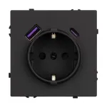 Розетка с заземлением со шторками с USB тип А+С софт-тач черный оникс Arlight NOBE 054285(1)