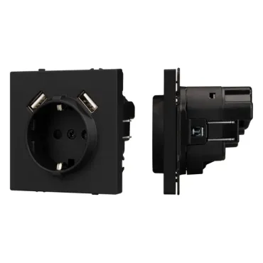 Розетка с заземлением со шторками с USB тип А+А софт-тач черный оникс Arlight NOBE 054289(1)