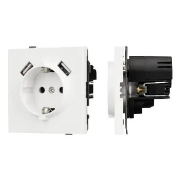 Механизм розетки с USB зарядкой O-MUAA-SFPL-WH (230V 16A) Arlight 054606 Механизм розетки с USB зарядкой O-MUAA-SFPL-WH (230V 16A) Arlight 054606