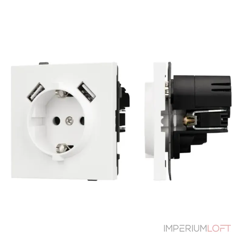 Механизм розетки с USB зарядкой O-MUAA-SFPL-WH (230V 16A) Arlight 054606 Механизм розетки с USB зарядкой O-MUAA-SFPL-WH (230V 16A) Arlight 054606