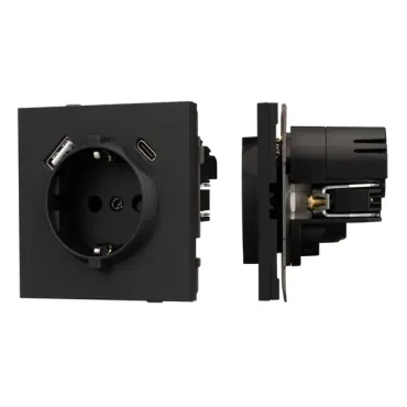 Механизм розетки с USB зарядкой O-MUAC-SFPL-BK (230V 16A) Arlight 054607