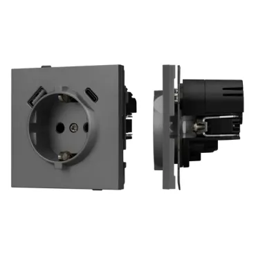 Механизм розетки с USB зарядкой O-MUAC-SFPL-GR (230V 16A) Arlight 054609