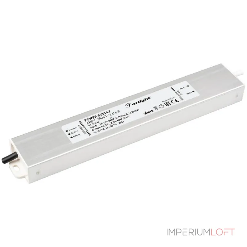 Arlight Блок питания ARPV-24060-SLIM-B 24В 2.5A 60Вт IP67 022193 Arlight Блок питания ARPV-24060-SLIM-B 24В 2.5A 60Вт IP67 022193