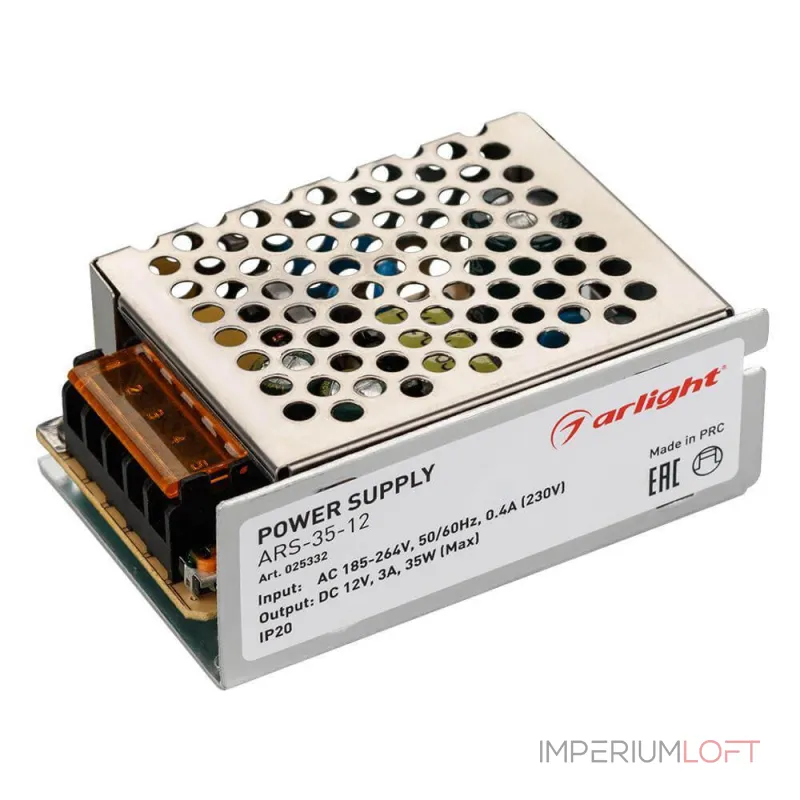 Arlight Блок питания ARS-35-12 12В 3A 35Вт IP20 Сетка 24 025332 Arlight Блок питания ARS-35-12 12В 3A 35Вт IP20 Сетка 24 025332