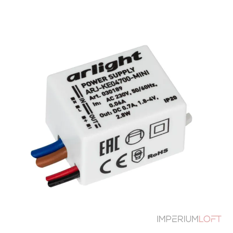 Arlight Блок питания ARJ-KE04700-MINI 2.8Вт 700mA IP20 030189 Arlight Блок питания ARJ-KE04700-MINI 2.8Вт 700mA IP20 030189