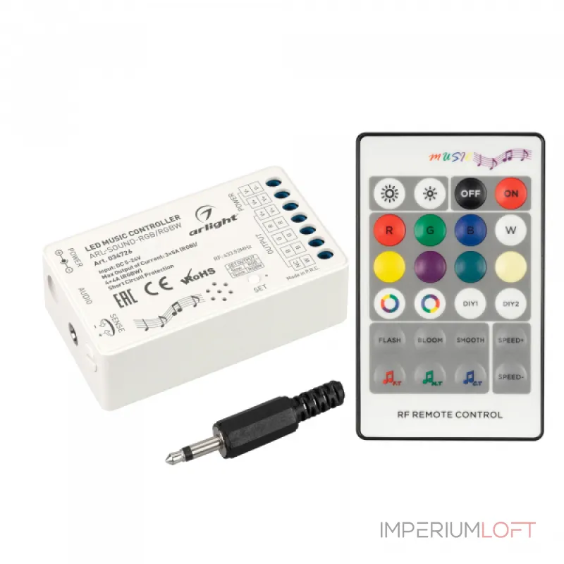 Arlight Аудиоконтроллер ARL-SOUND-RGB/RGBW 12-24В 4x4A RF ПДУ 24кн IP20 034726 Arlight Аудиоконтроллер ARL-SOUND-RGB/RGBW 12-24В 4x4A RF ПДУ 24кн IP20 034726
